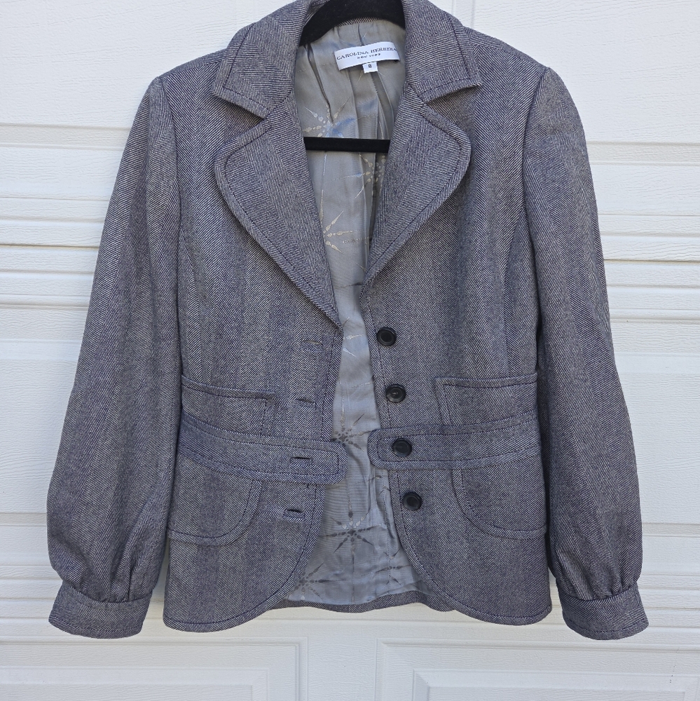 Carolina Herrera Gray Blazer Jacket 100% Virgin Wool